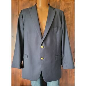Ralph Lauren Men 46R Navy Blazer 100% Wool Gold Buttons Classic Sport Coat Sleek